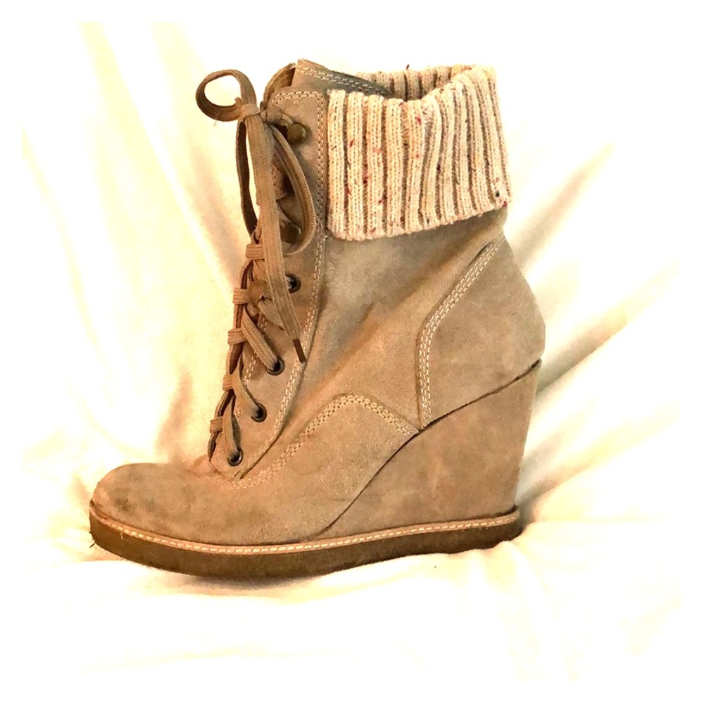 Report Beige Wedge Booties